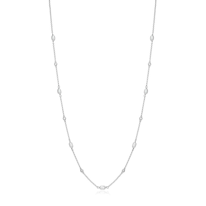 White Shell Pearl & Cubic Zirconia Necklace in Sterling Silver image number null